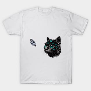 'My eyes waiting for you' colorful imagination of cat and moth mates T-Shirt